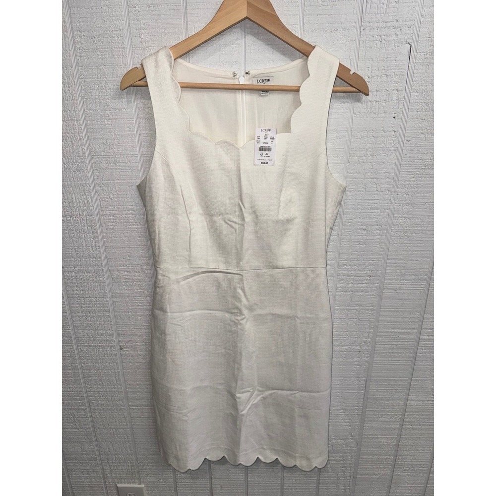 J.Crew Scalloped Shift Dress Women White Textured Sleeveless AK926 Size 6